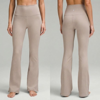 Lululemon Brushed Softstreme Ribbed Zip Hem Flared Pants Taupe Beige 6