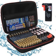 Battery Organizer Case with Tester, Waterproof, Holds 199 AA AAA C D 9V Batt...