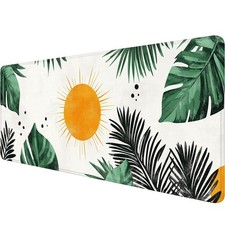 Boho Leaves Desk Pad Mouse Pad 31.5 x 11.8 Inch Mid Century Abstract Green Pa...