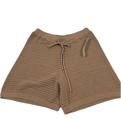 Mono B Tan Knit Crochet Shorts Large Beach Coastal Lounge