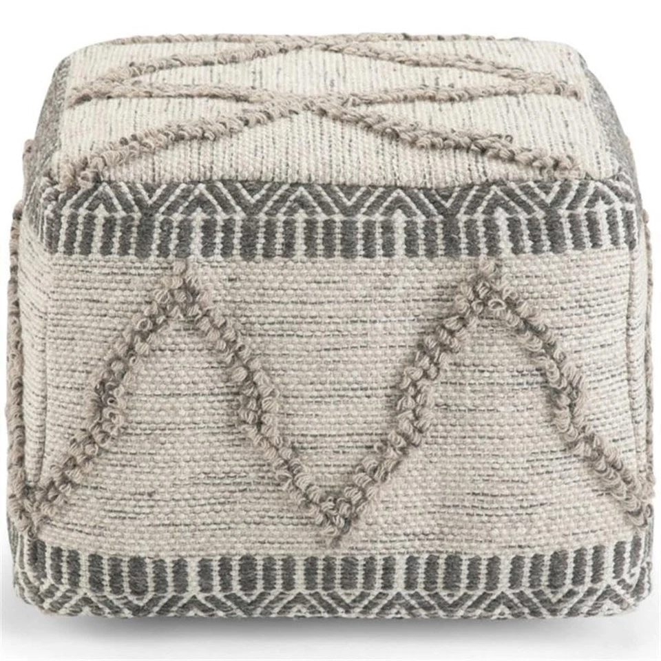 Sweeney Boho Square Pouf in Grey, Natural Handloom Woven Pattern for the Livi... - Image 3 of 4