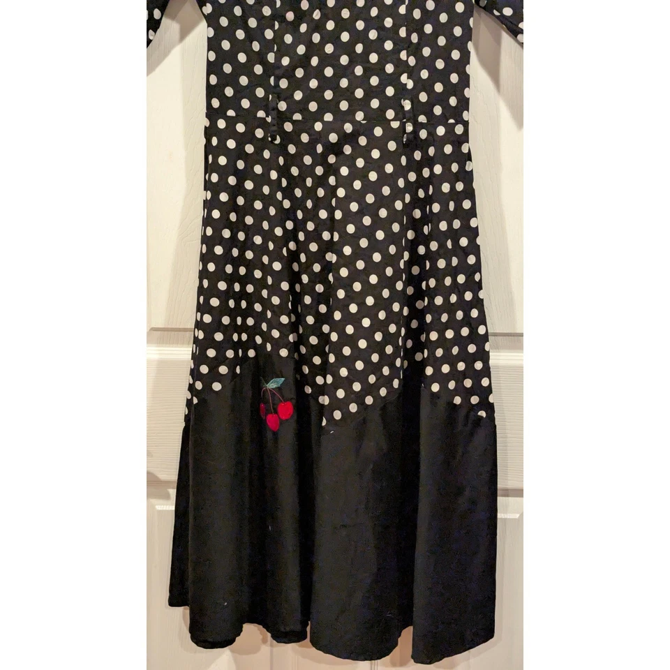 Vestido Columpio Collectif London Negro Lunares Cereza Rockabilly Años 50 Reino Unido 12 Mediano Foto 3 de 4