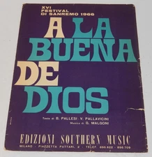 1966 A LA BUENA DE DIOS Sheet Music Sanremo Festival B. Pallesi V. Pallavicini