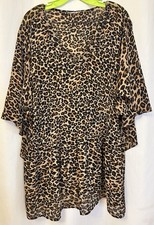 Catherines Leopard Print Pleated Chiffon Tunic 3X Flutter Sleeve Boho Hippie