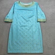 Gretchen Scott Turquoise Gold Embellished Shift Dress Size L