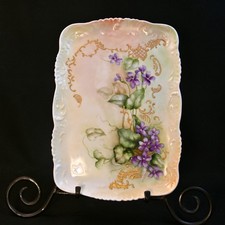 Limoges T&V Tray 10 1/8" X 7" Hand Painted Purple Violets Raised Gold 1892-1907