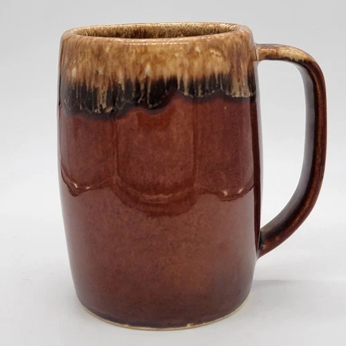 Vintage Hull Ovenproof USA Marked Mirror Brown Drip Glaze Large Mug 5" Tall
