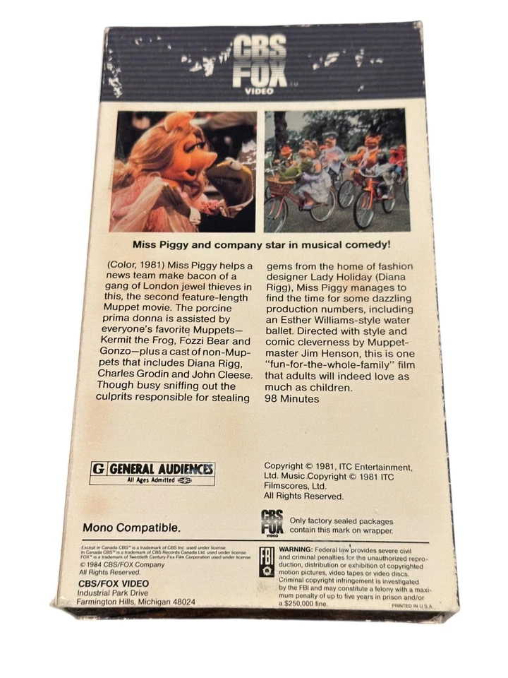 The Great Muppet Caper VHS 1981 Family Musical Comedy CBS Fox Video - Image 2 of 2
