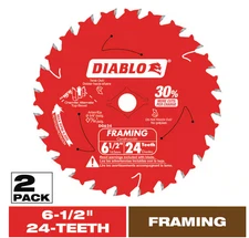 6‑1/2″ × 24‑Teeth Framing Circular Saw Blade for Wood (2‑Pack)