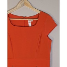 Emma & Michele Orange Sheath Dress Square Neck Gold Zip Detail Size 8
