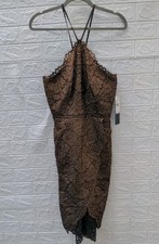 New Adrianna Papell Women's Foil Lace Halter Dress Bronze Size 8