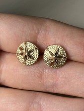 Solid 14K Yellow Gold Sand Dollar Stud Earrings