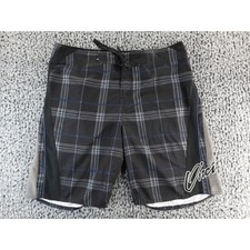 ONeill Mens Plaid Board Shorts Black Grey Blue Surf Swim Trunks Size 36