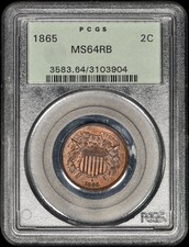 1865 Two Cent 2c Shield Cent PCGS MS65RB (OGH)