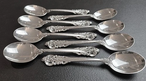 Wallace Grande Baroque Sterling Silver 8 Soup Spoons Round Bowl Cream 6 1/8"