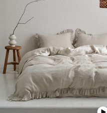 Simple Opulence 100 Linen Duvet Cover Set, 3 PCS Natural French Flax Light G...