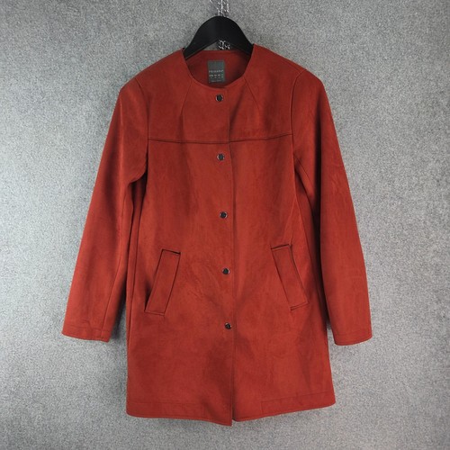 Primark Coat Womens 8 Orange Rust Faux Suede Pockets Collarless 16268