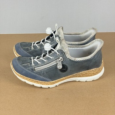 Rieker Antistress Nikita Leather Walking Shoes Womens 6 EU 37 Blue Gray Tan