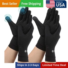 2 Pairs Compression Full Finger Arthritis Gloves, Copper Glove with Touch Scr...