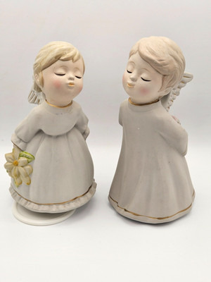 Vintage 70's Kissing Angels Set of Boy Figurine & Musical Girl Angels JAPAN