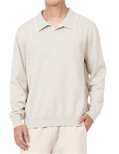 Men's Knit Polo Sweater Long Sleeve V-Neck Sweaters Collared Ribbed Knitted