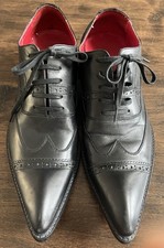 Black Rockabilly Hand Made ALL Leather Brogue Men’s Wingtip Lace Up Shoe Size 8