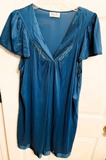 Vtg Vanity Fair Nightgown Large TEAL BLUE Nylon Style 9-30-127 Made USA 90s