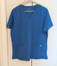Figs Casma Three Pocket Scrub Top Womens Size XL Blue Medical Short Sleeve