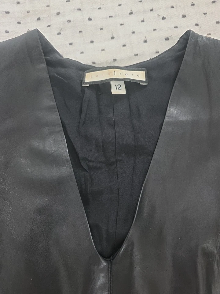 Top LeLa Rose 100% Piel de Cordero Cuello en V Profundo Peplum.Talla 12 Negro Foto 3 de 4