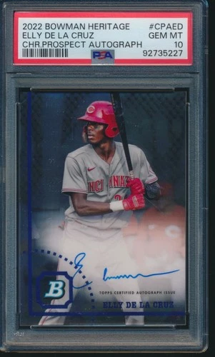 PSA 10 ELLY DE LA CRUZ AUTO 2022 Bowman Heritage Chrome REDS Rookie RC GEM MINT