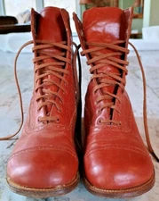 Antique Merit Child's High Top Shoes Boots Brown Leather, 