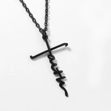 Black Faith Cross Necklace, Stainless Steel - The Positive Christian