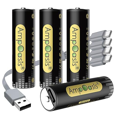Rechargeable Lithium AA Batteries 4 Packs, 2500 mWh Liion AA Battery