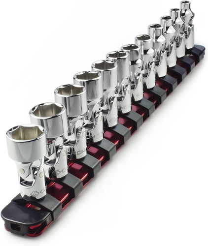 CROM Universal Flex Socket Set - 1/4 Inch Drive 6-Point 12-Piece Swivel Socket - Picture 12 of 12