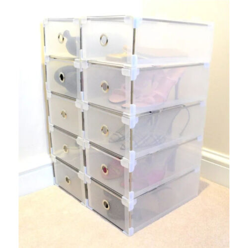 10X Clear Plastic Shoe Storage Boxes Drawer Stackable Foldable Organiser Durable - Picture 3 of 15