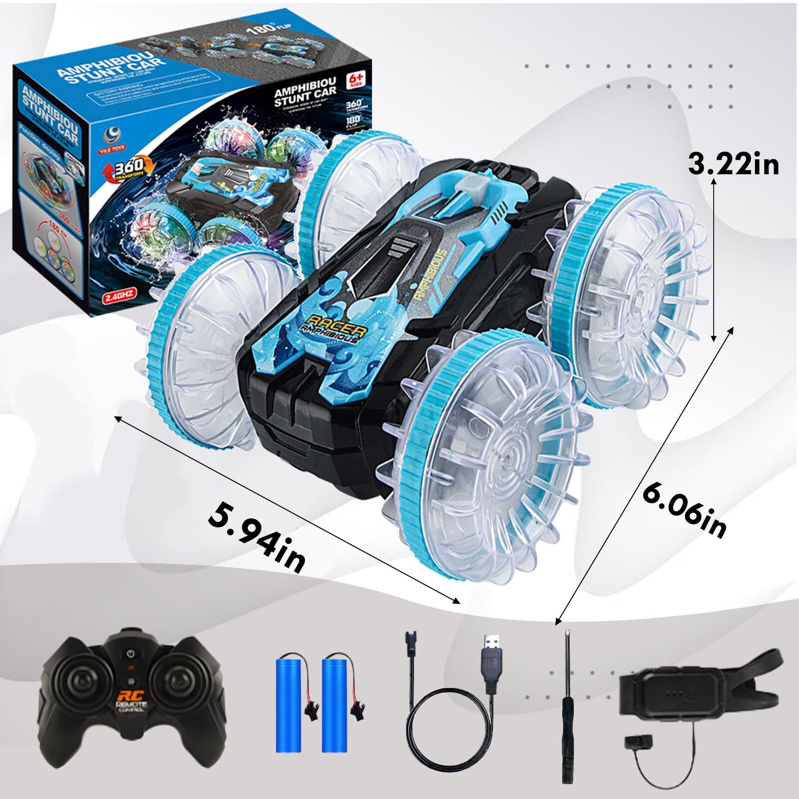 Henyiona Amphibious RC Car for Kids Remote Control Boat with Lights 2.4 GHz W...