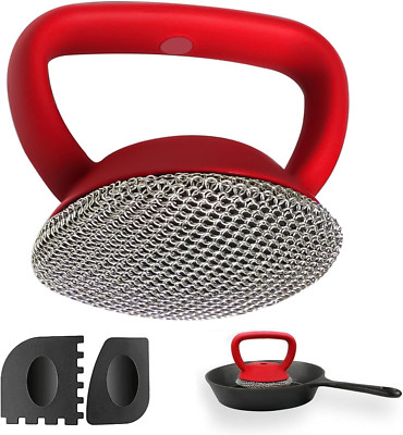 Cast Iron Cleaner, Chain Mail Scrubber & Pan Grill Scrapers - 2 in 1 Cast Iron S