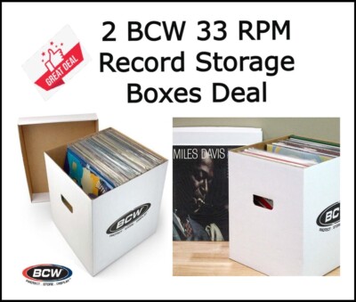 2 BCW Quality 33 RPM Record Storage Boxes 14 x 13 x 15 For 12'' Records Stackable