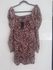 Nasty Gal ruched print dress, pink, size 8 - Brand New With Tags