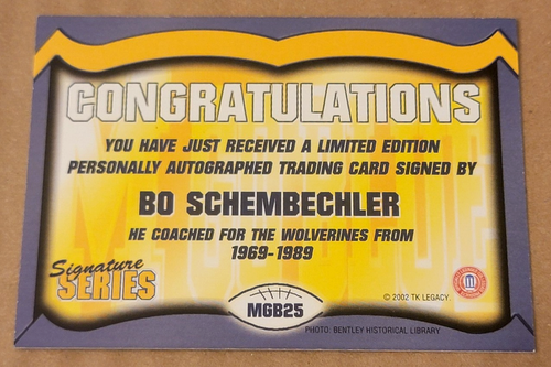 TK Legacy Michigan Wolverines MGB25 Bo Schembechler Autogramm - Bild 2 von 2
