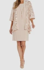 R&M Richards Women's Pink Embroidered Sequin Jacket & Dress Set Size 12