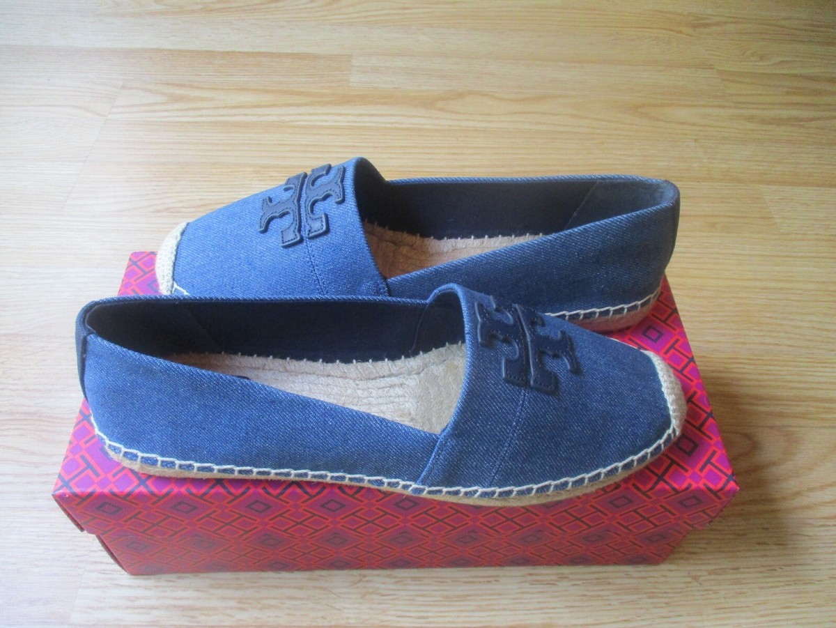 Tory Burch Weston Flat Espadrille Shoes Denim & Calf Leather