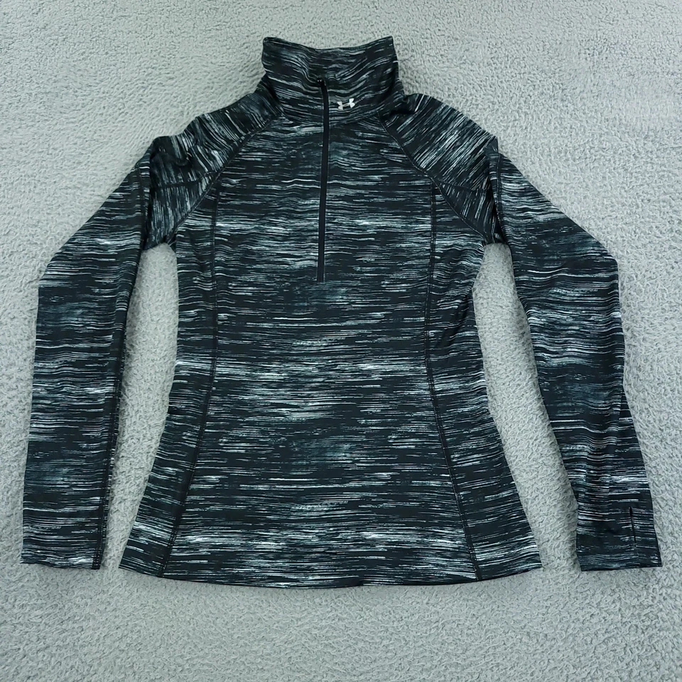 Pullover Under Armour para mujer mediano negro 1/4 cremallera engranaje frío agujeros para pulgar Foto 4 de 4