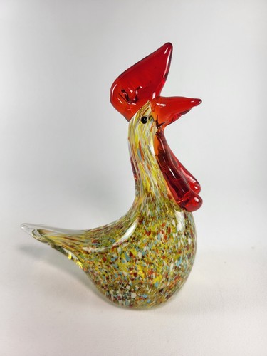Murano Style Hand Blown Art Glass Red & Yellow Rooster Hen Bird 6"  - Picture 6 of 10