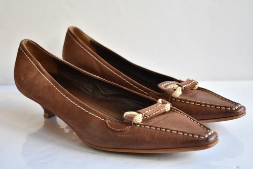 Prada Vero Cuoio Stiletto Women's Shoes Shannon Brown Leather Heel Original  38\