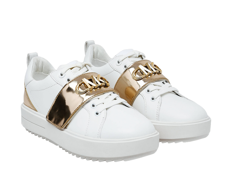 MICHAEL KORS GOLD WOMENS TENNIS SHOE SIZES 6-8.5 , 43F2EMFS3L WHT
