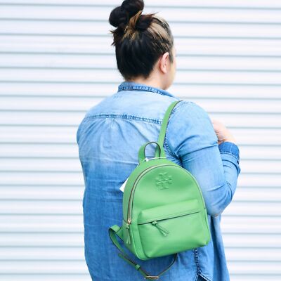 NWT Tory Burch THEA Pebble Leather Backpack Green | eBay display picture 2
