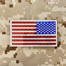 US American Reverse Flag Patch v3 USA Reflective Morale Tactical - Hook Loop