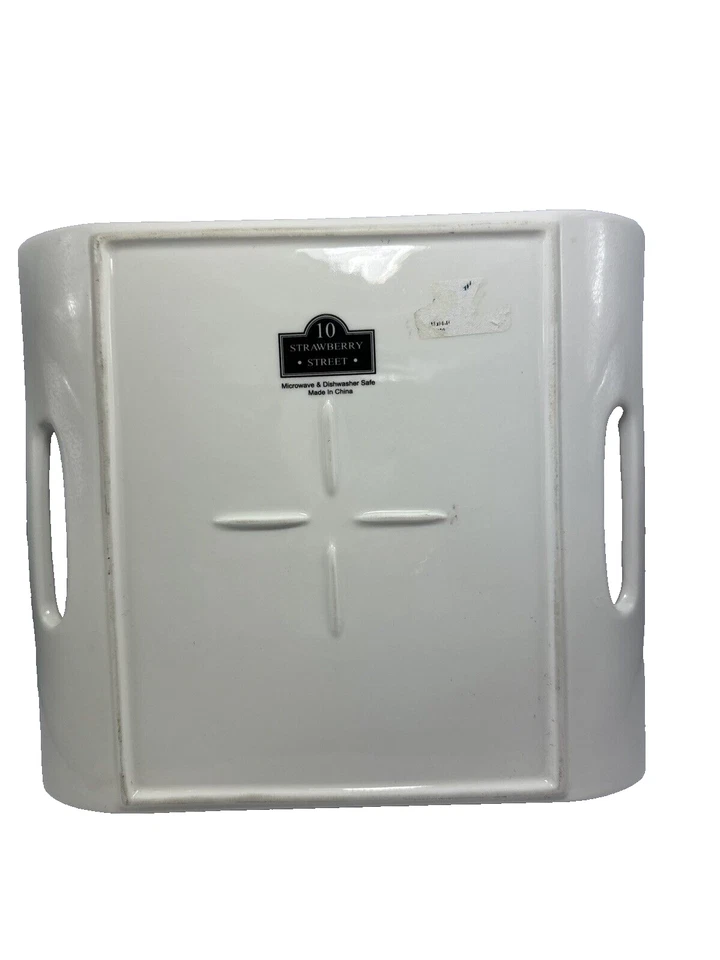 Strawberry Street 10 White Ceramic Serving Tray Handles MicrowaveDishwasher Safe - Image 3 of 4