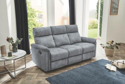 Recliner 3-Sitzer inkl Relaxfunktion AMRUM Velour Vintage hellgrau by Wohnorama